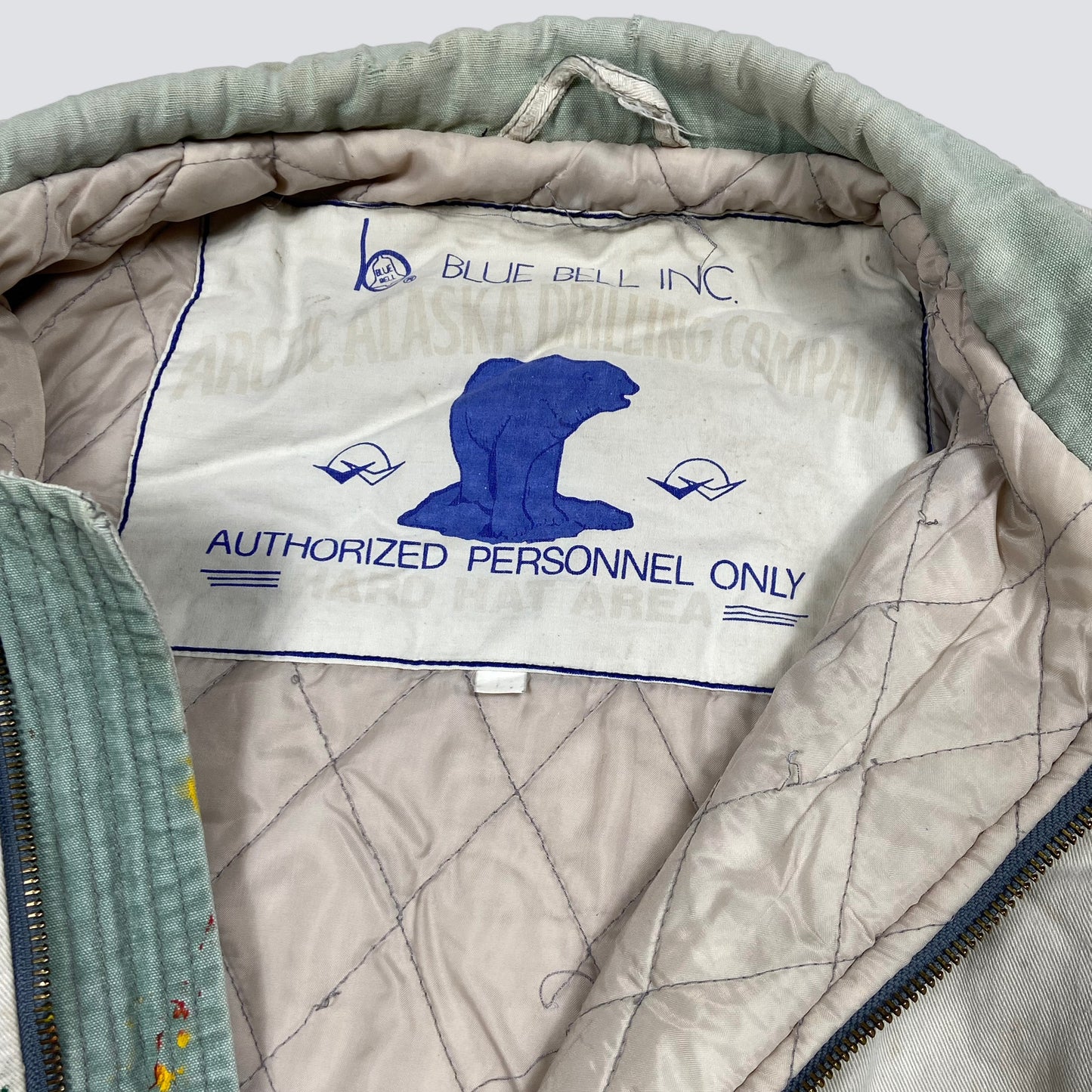 WRANGLER ALASKA BLUE BELL INC. DRILLING ARCTIC HEAVY WORK FADED JACKET 1970s
