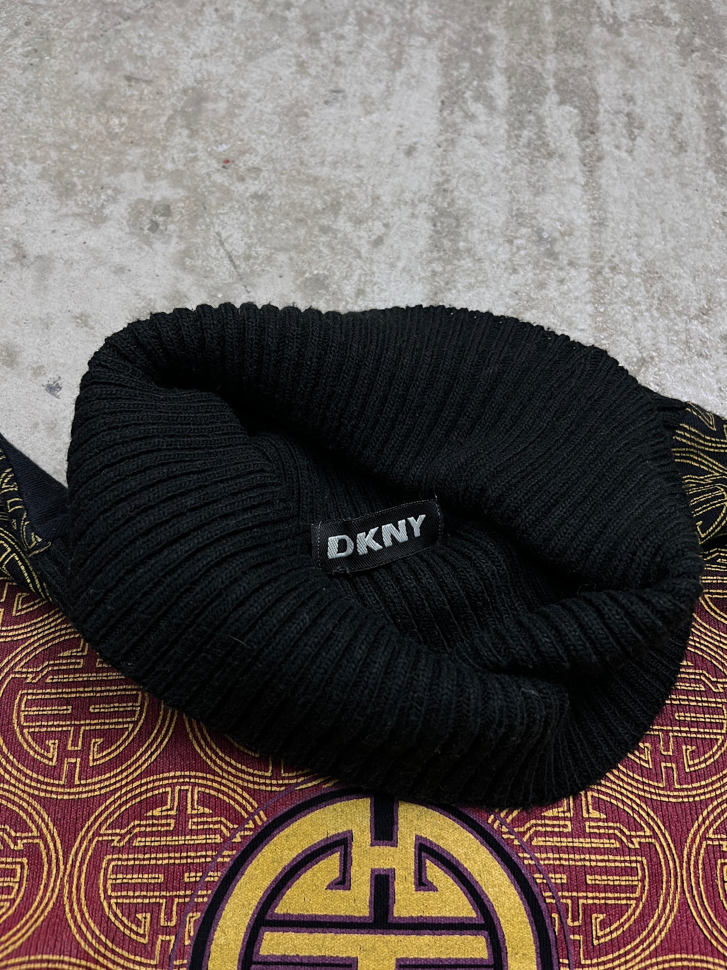 2000s DONNA KARAN BOHEMIAN ETNO MONOGRAM MOCK NECK KNIT