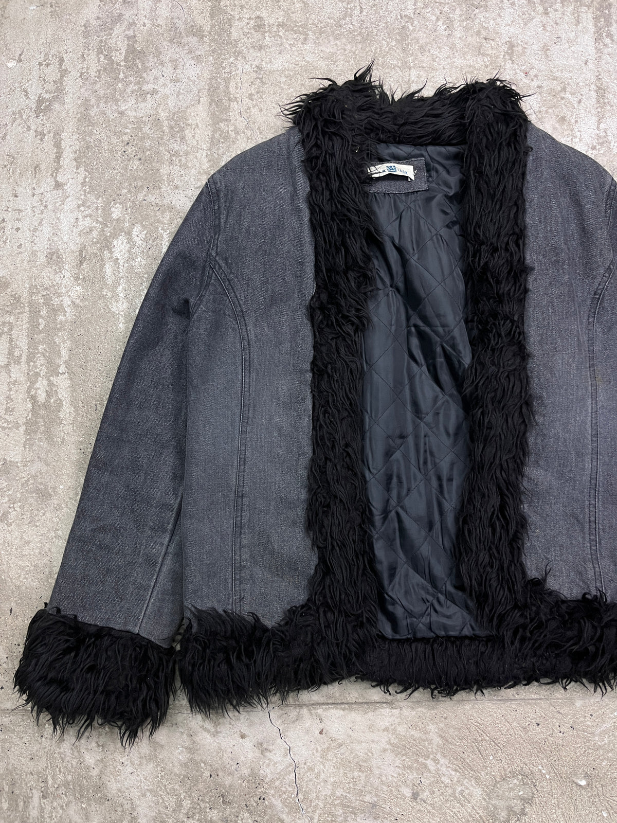 DENIM + ECO FUR AVANTGARDE FADED COAT JACKET 2000s