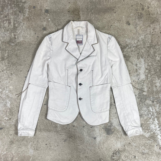 MARITHE FRANCOIS GIRBAUD "LE JEAN DE" TEXTURED UTILITY FRENCH JACKET 1990s