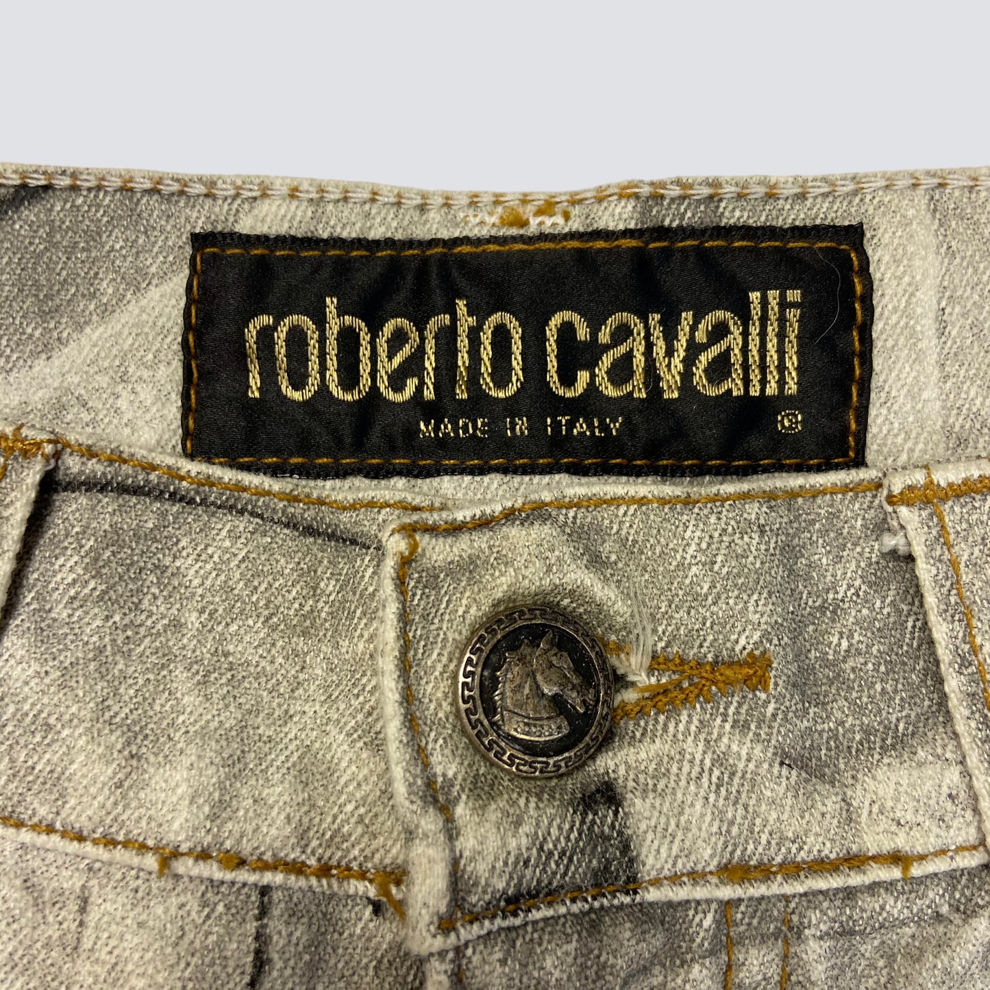 ROBERTO CAVALLI ARCHIVE FW94 ANGELS RENAISSANCE ART SANDBLASTED DENIM SUIT