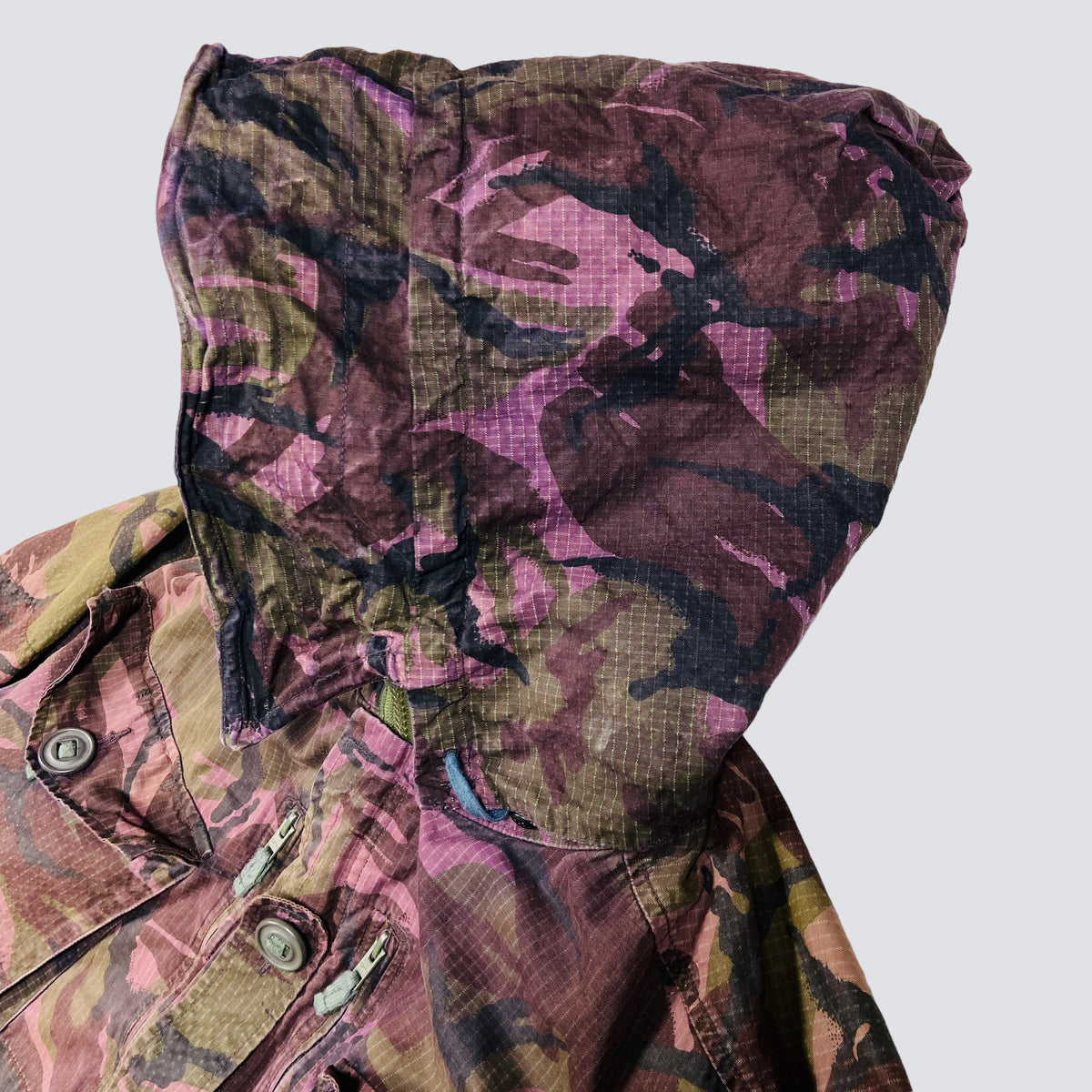 1990s PURPLE OVERDYED CAMO SMOCK COMBAT MULTIPOCKET FADED JACKET
