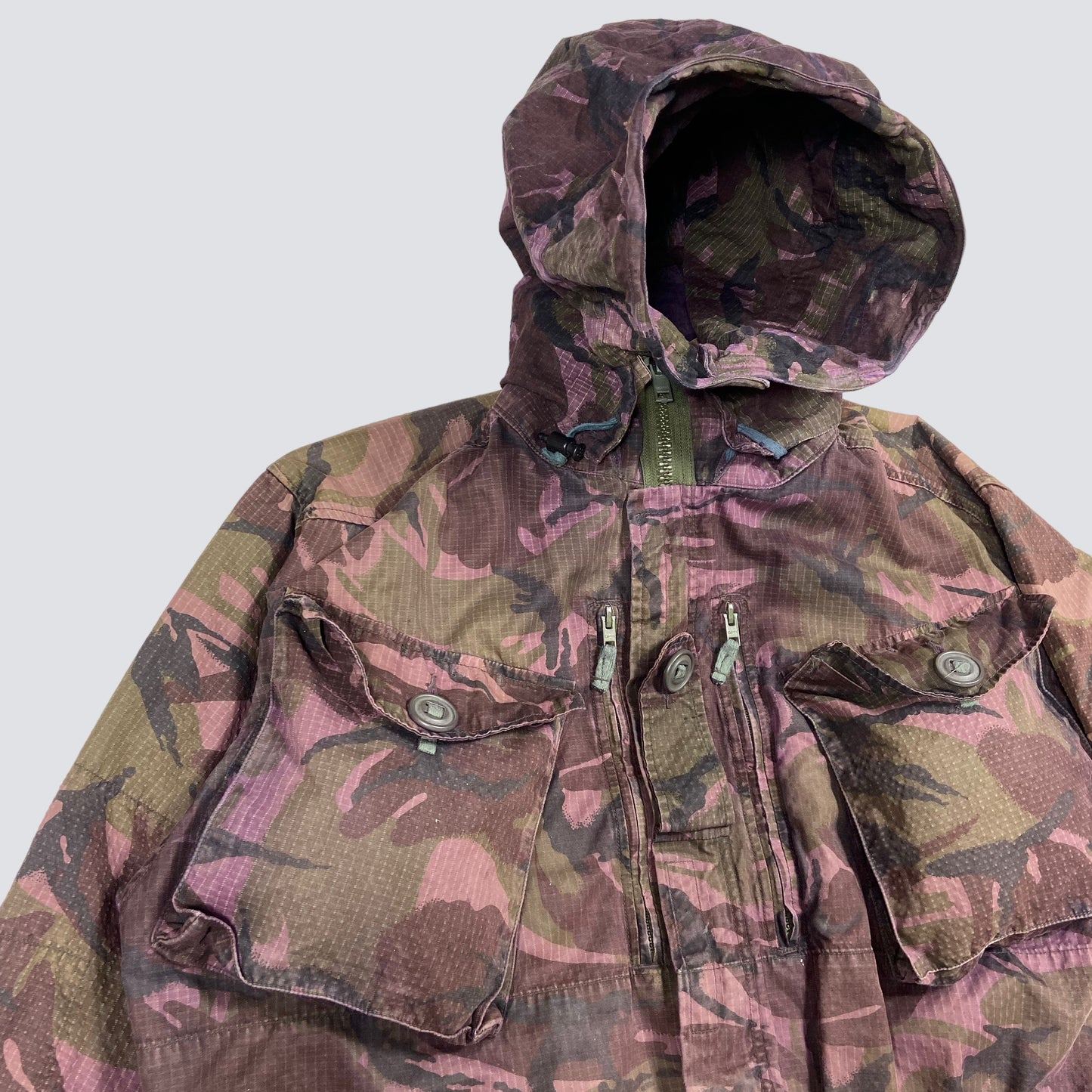 1990s PURPLE OVERDYED CAMO SMOCK COMBAT MULTIPOCKET FADED JACKET