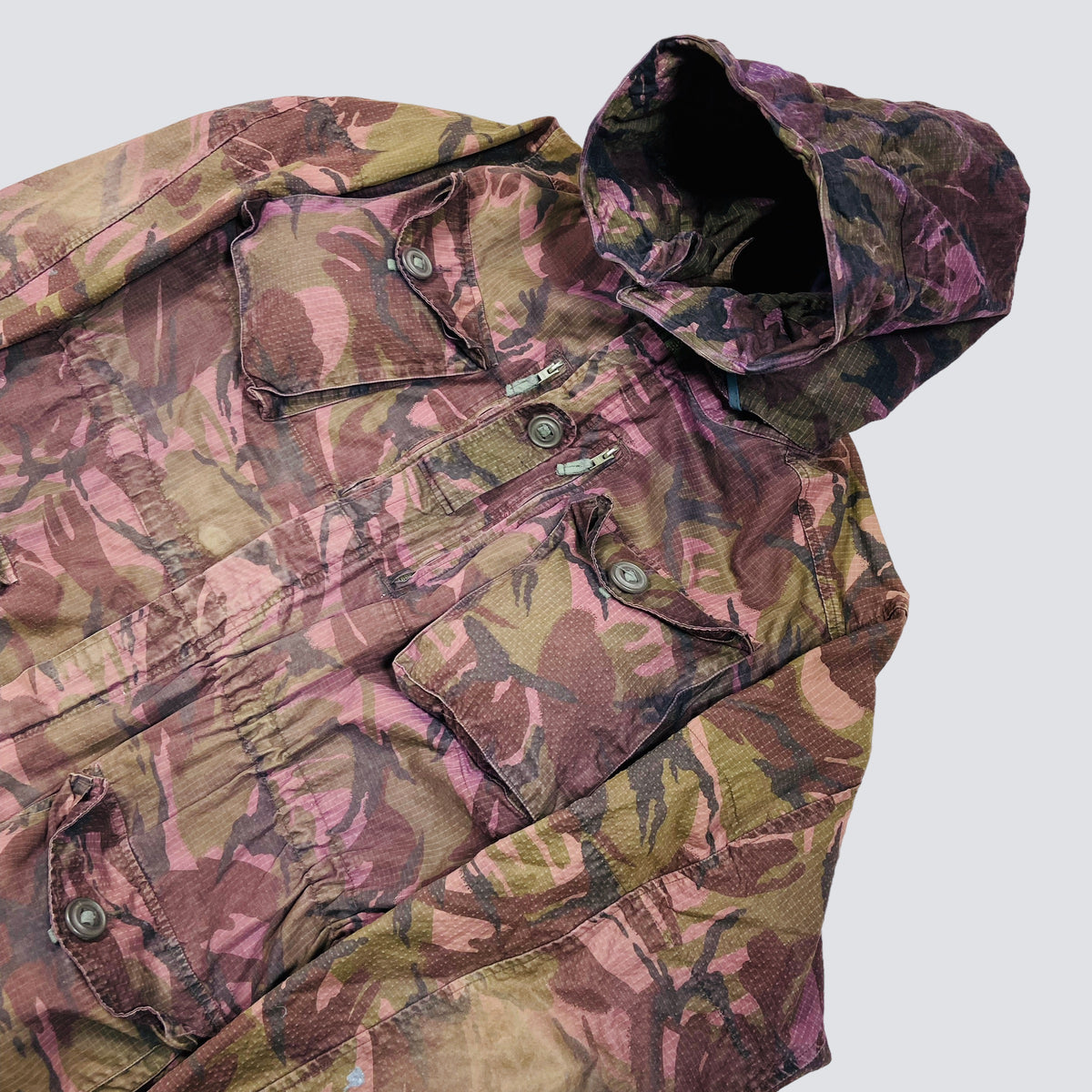 1990s PURPLE OVERDYED CAMO SMOCK COMBAT MULTIPOCKET FADED JACKET