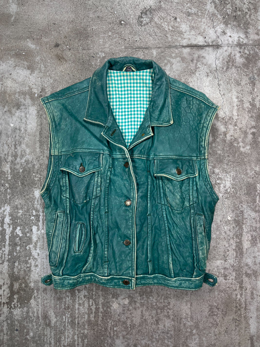 1970s FADED LEATHER BEAUTIFUL GREEN-MINT VEST
