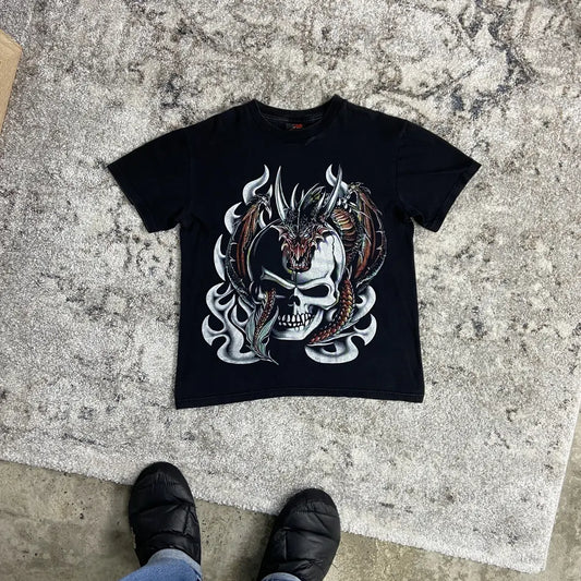TRIBAL DRAGON SKULL FADED THUNDER TEE 1990s