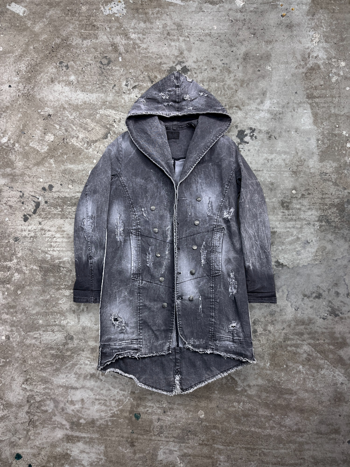 XAGON MAN ITALIAN DISTRESSED FADED DENIM COAT JACKET 2000s