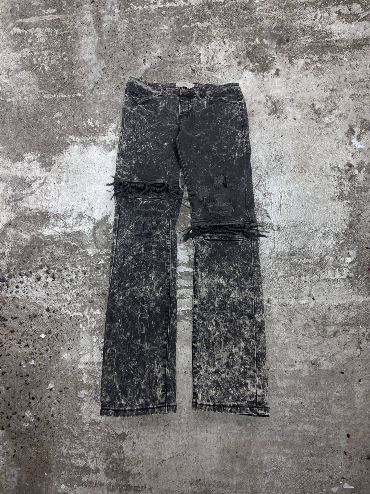 STONE WASHED DISTRESSED FADED DENIM REPPAIRED PANTS