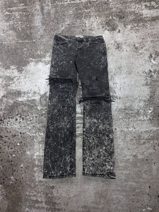 STONE WASHED DISTRESSED FADED DENIM REPPAIRED PANTS