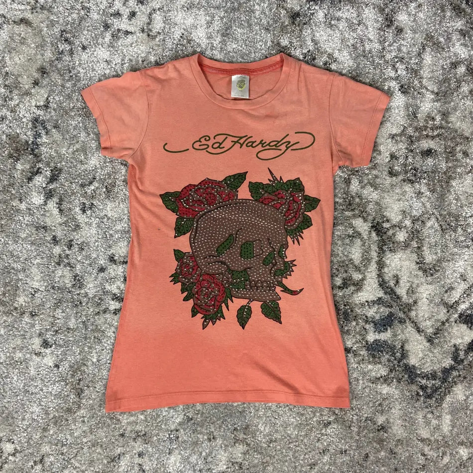 ED HARDY "FADED PEACH" TOP TEE 2000s