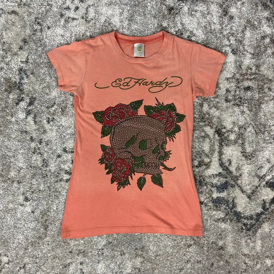 ED HARDY "FADED PEACH" TOP TEE 2000s