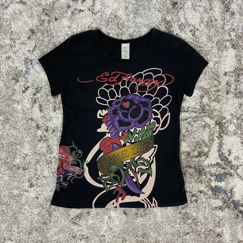 ED HARDY "LOVE LIFE!" TOP TEE 2000s