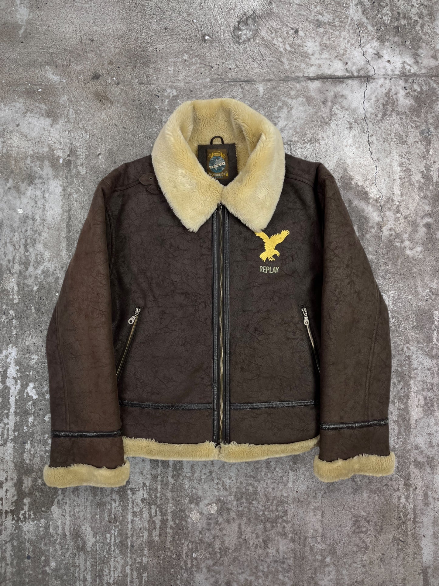 REPLAY B3 VELOUR SHERPA FLIGHT AVIATOR JACKET 1980s