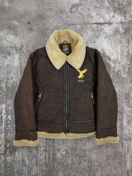 REPLAY B3 VELOUR SHERPA FLIGHT AVIATOR JACKET 1980s