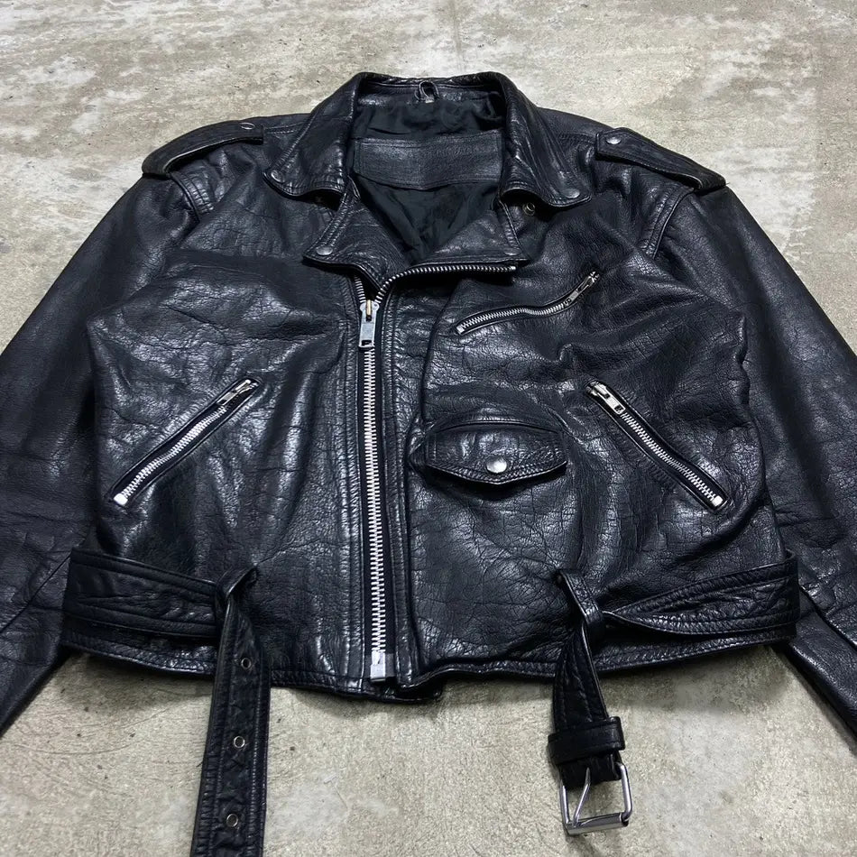 1970s BRITISH HANDCRAFTED BIKER LEATHER JACKET