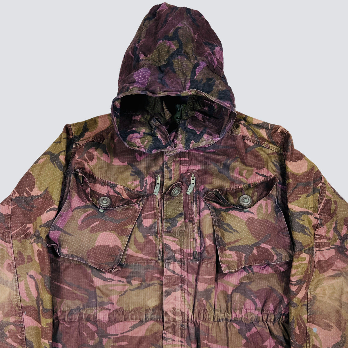 1990s PURPLE OVERDYED CAMO SMOCK COMBAT MULTIPOCKET FADED JACKET