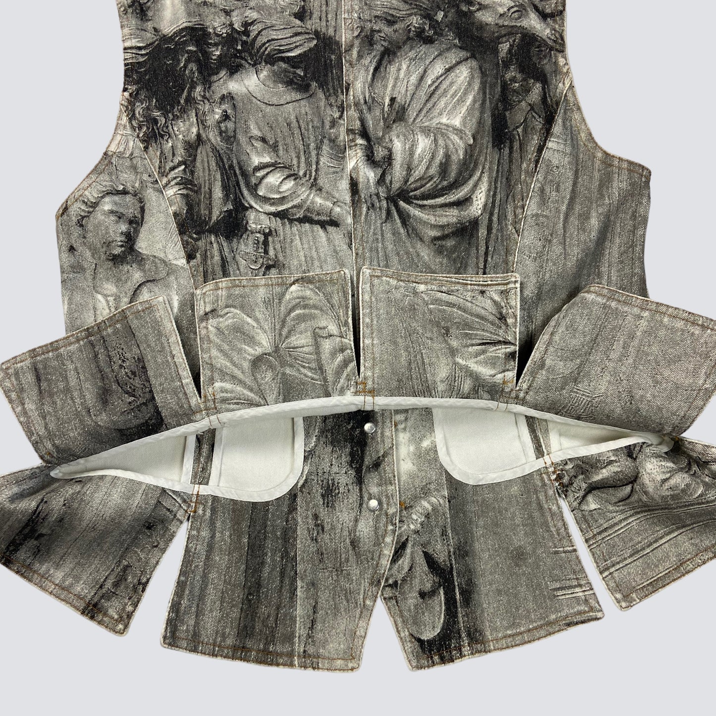 ROBERTO CAVALLI ARCHIVE FW94 ANGELS RENAISSANCE ART SANDBLASTED DENIM SUIT