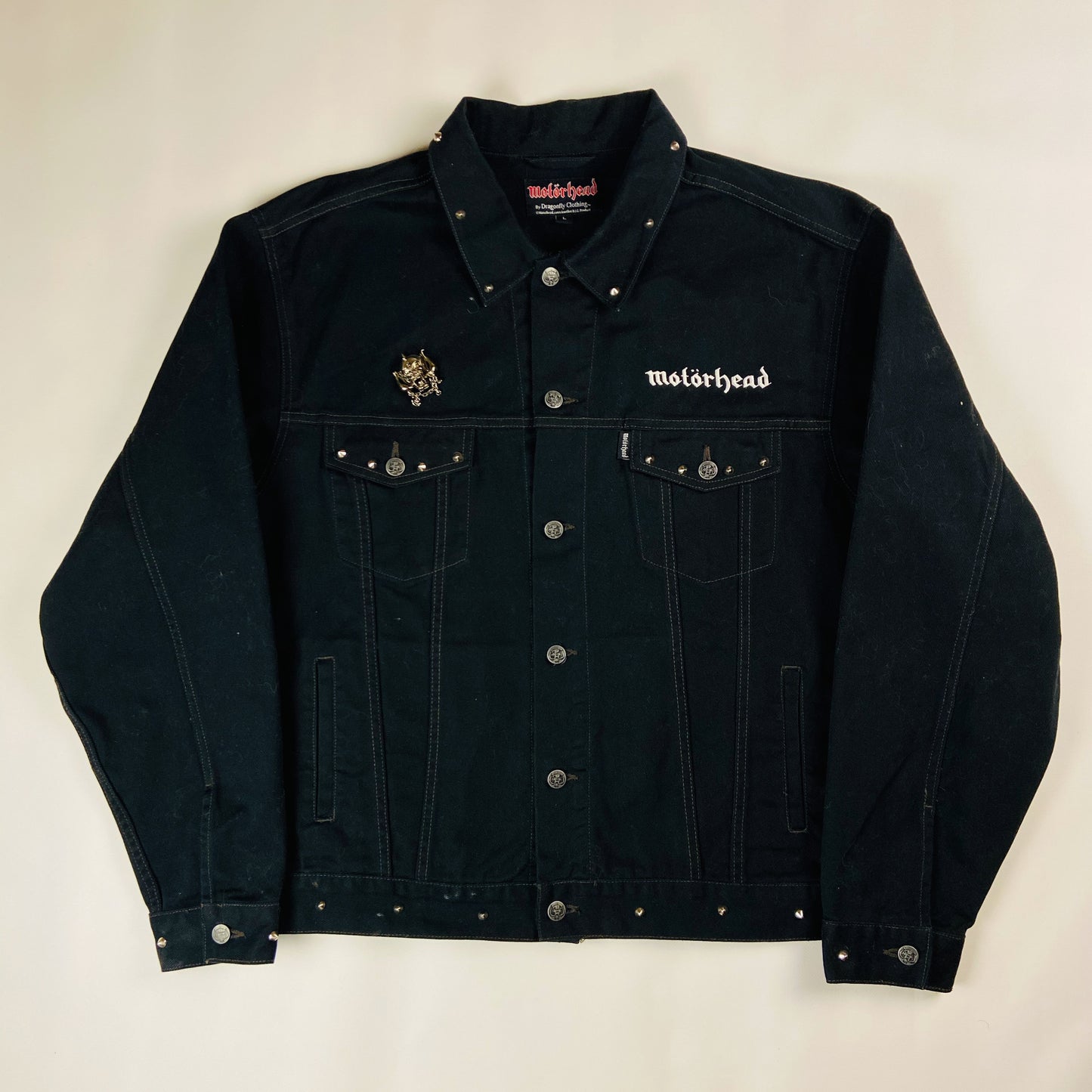 2003s MOTORHEAD DENIM JACKET + RARE AUTHENTIC PIN 1990 MADE IN ENGLAND