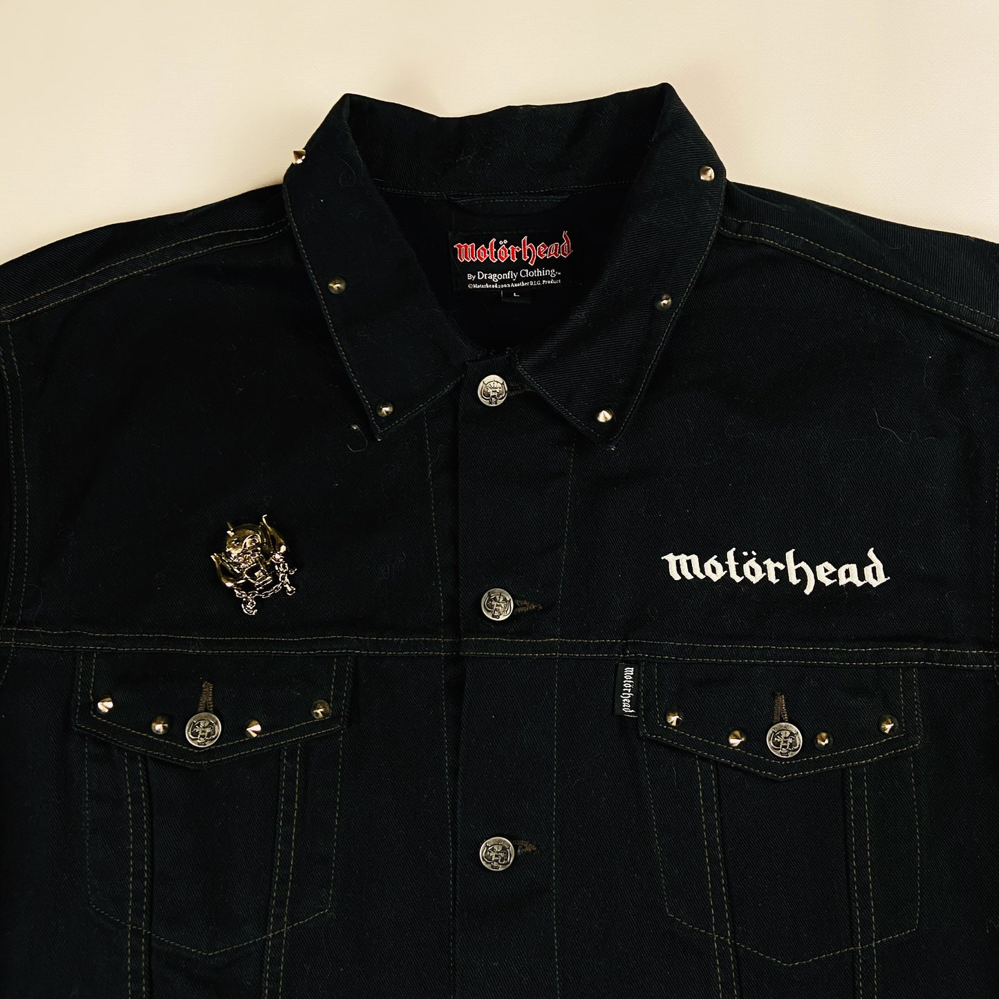 2003s MOTORHEAD DENIM JACKET + RARE AUTHENTIC PIN 1990 MADE IN ENGLAND