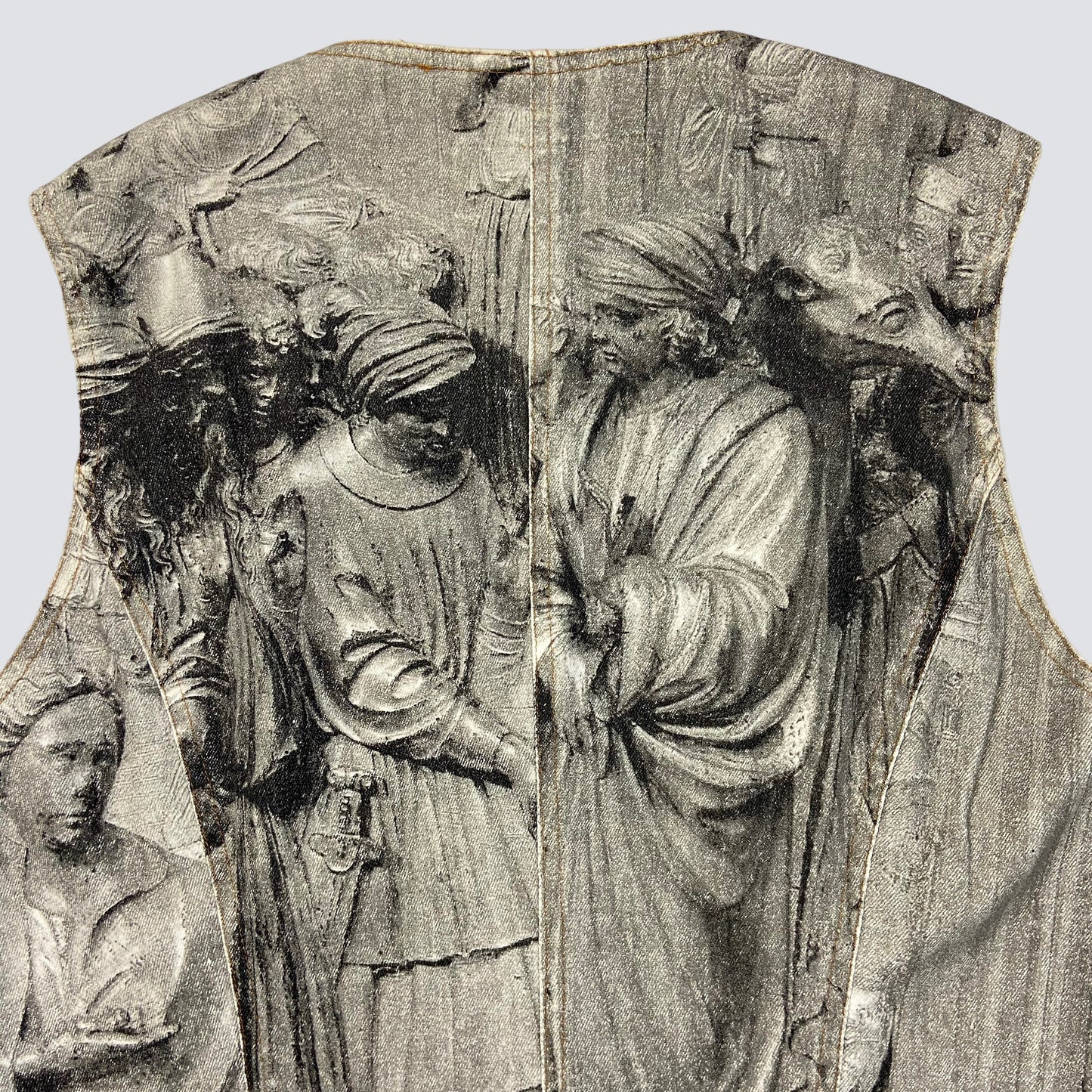 ROBERTO CAVALLI ARCHIVE FW94 ANGELS RENAISSANCE ART SANDBLASTED DENIM SUIT