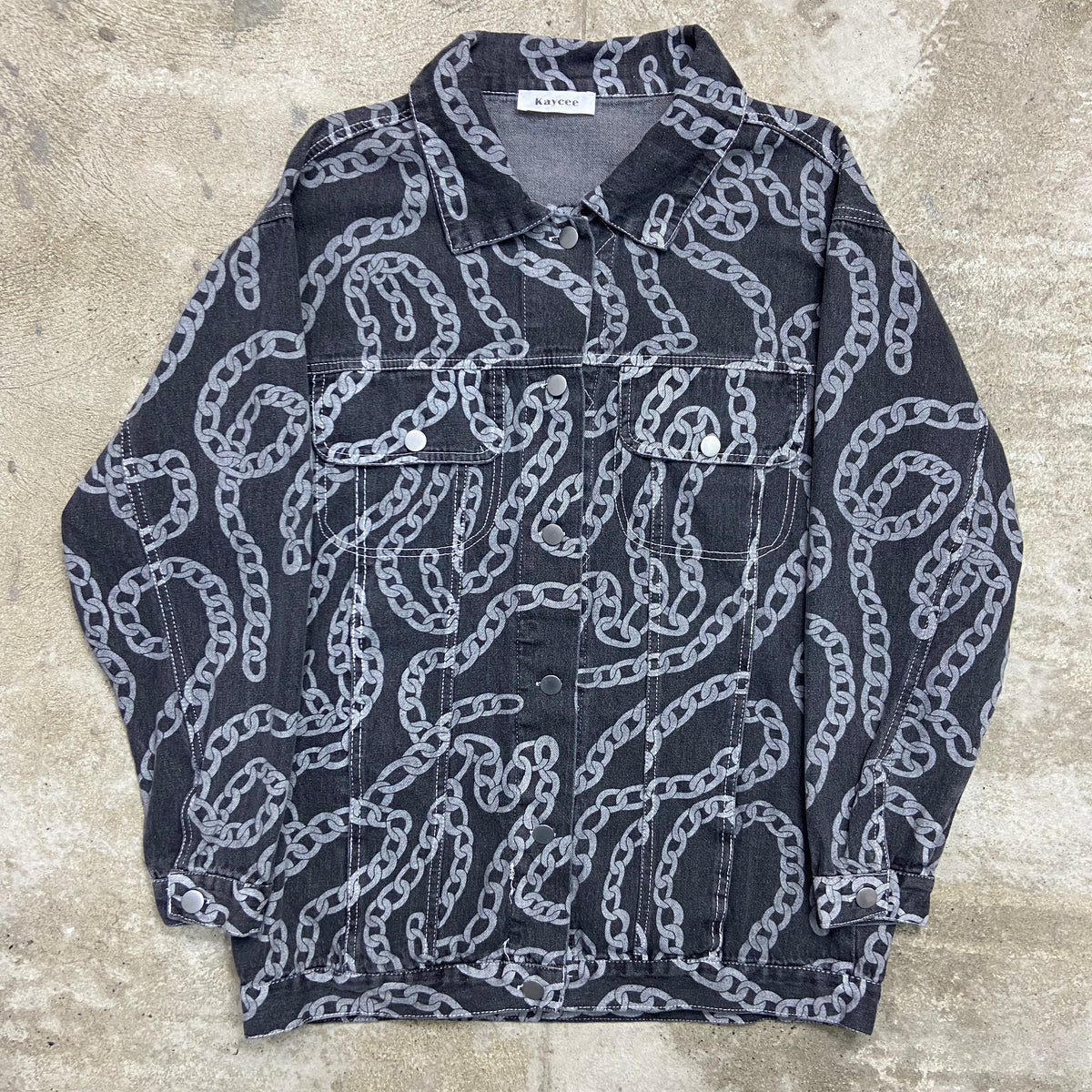 KAYCEE OVERPRINTED CHAINS DENIM JACKET 2000s