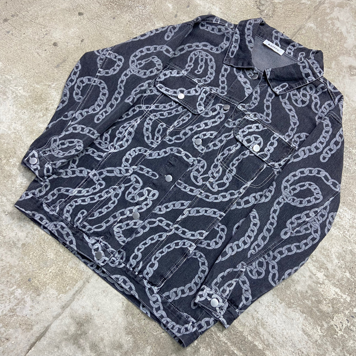 KAYCEE OVERPRINTED CHAINS DENIM JACKET 2000s