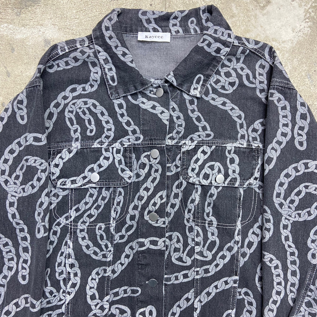 KAYCEE OVERPRINTED CHAINS DENIM JACKET 2000s