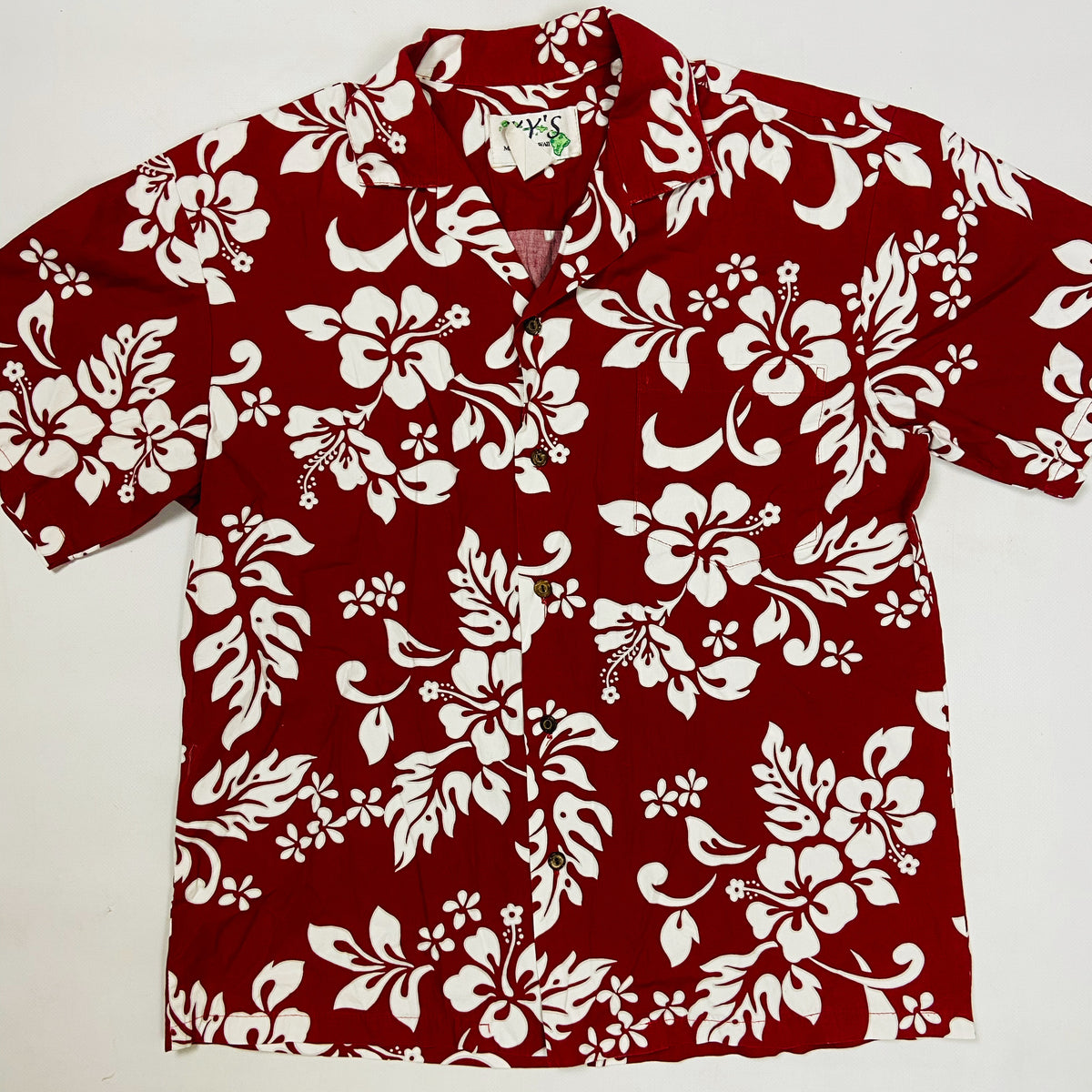 1980s RED FLORAL ALOHA SHIRT MADE IN HAWAII