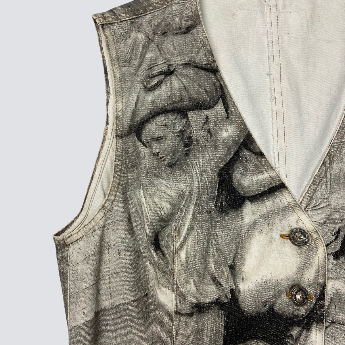 ROBERTO CAVALLI ARCHIVE FW94 ANGELS RENAISSANCE ART SANDBLASTED DENIM SUIT
