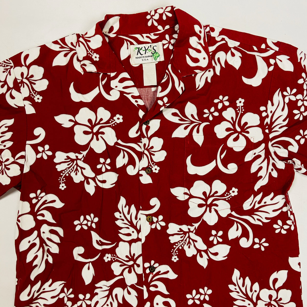 1980s RED FLORAL ALOHA SHIRT MADE IN HAWAII