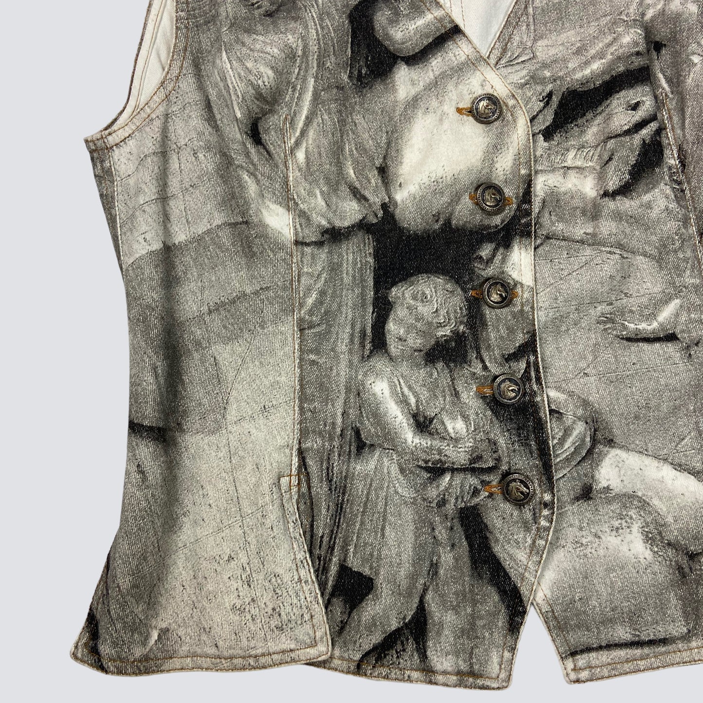 ROBERTO CAVALLI ARCHIVE FW94 ANGELS RENAISSANCE ART SANDBLASTED DENIM SUIT