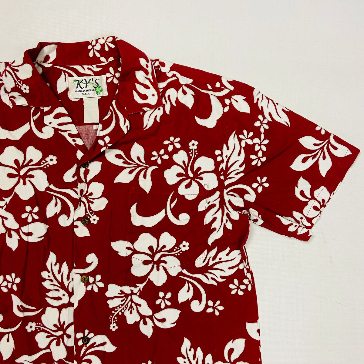 1980s RED FLORAL ALOHA SHIRT MADE IN HAWAII