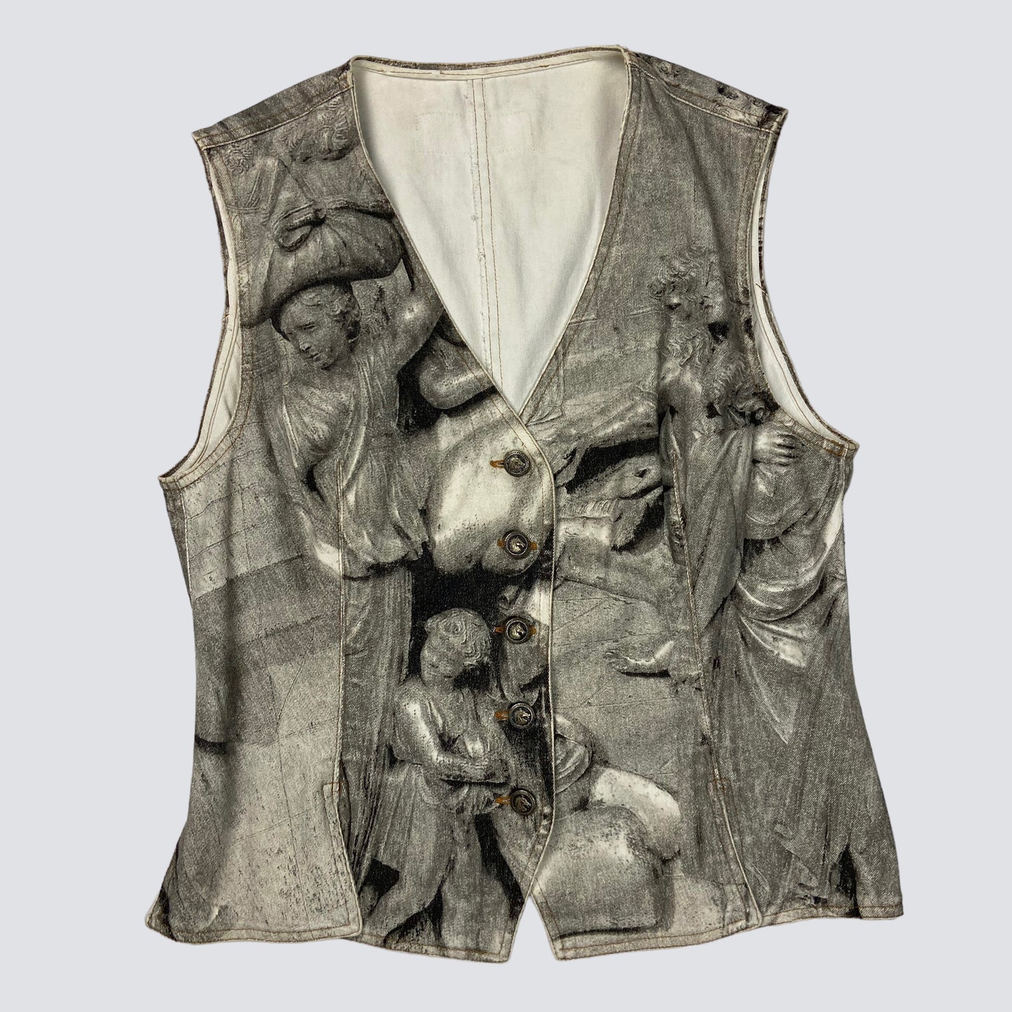 ROBERTO CAVALLI ARCHIVE FW94 ANGELS RENAISSANCE ART SANDBLASTED DENIM SUIT