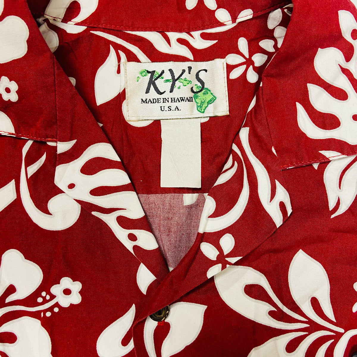 1980s RED FLORAL ALOHA SHIRT MADE IN HAWAII