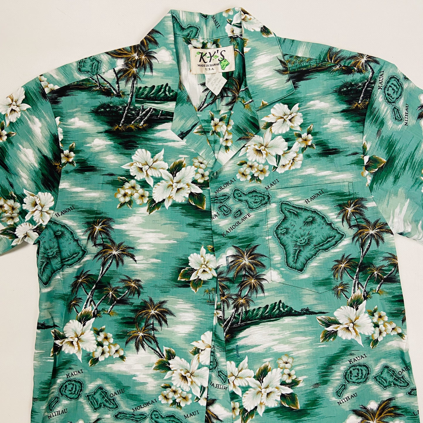 1980s TROPICAL GREEN ALOHA SHIRT MADE IN HAWAII