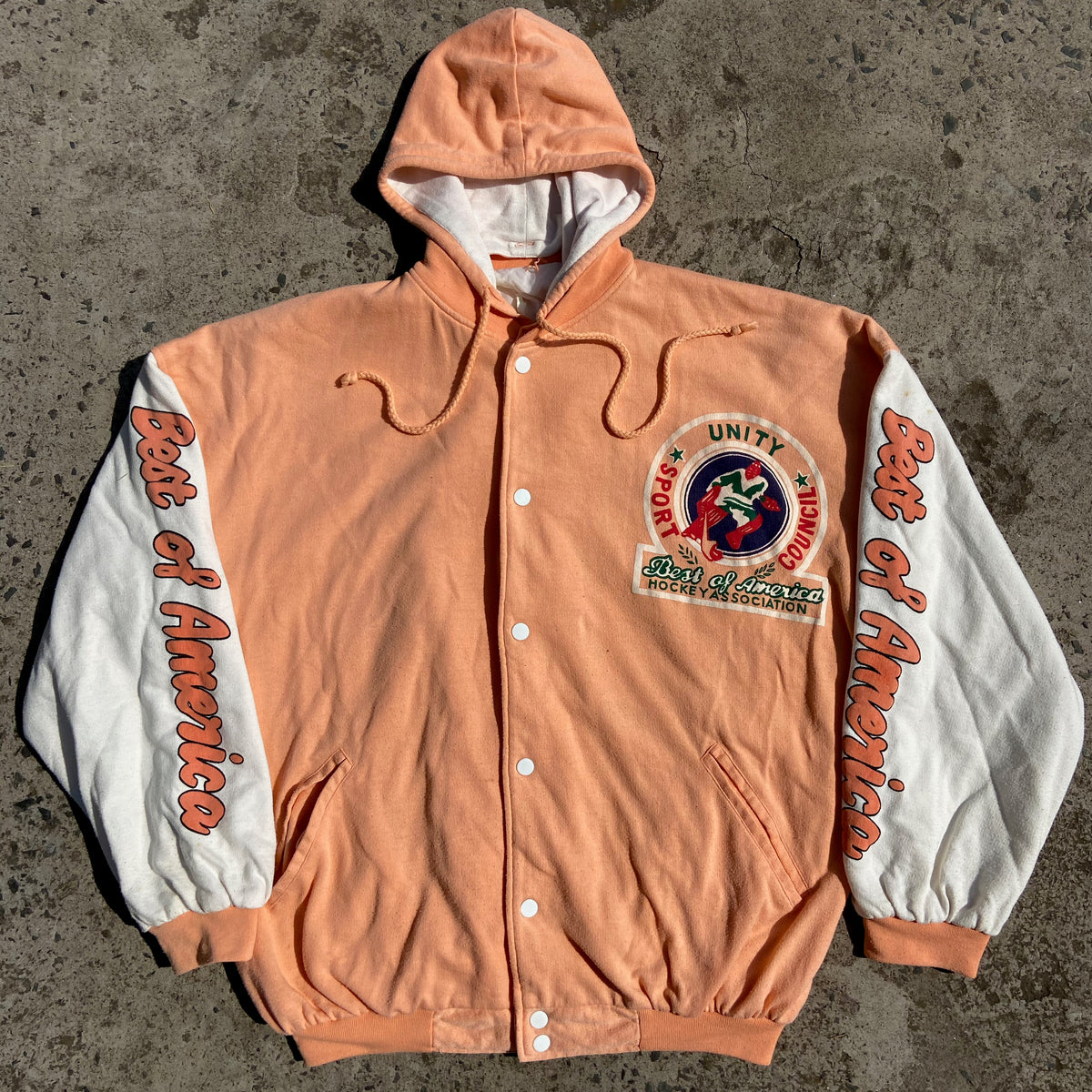 1980s CANADA UNITY VARSITY PEACH BOMBER JACKET