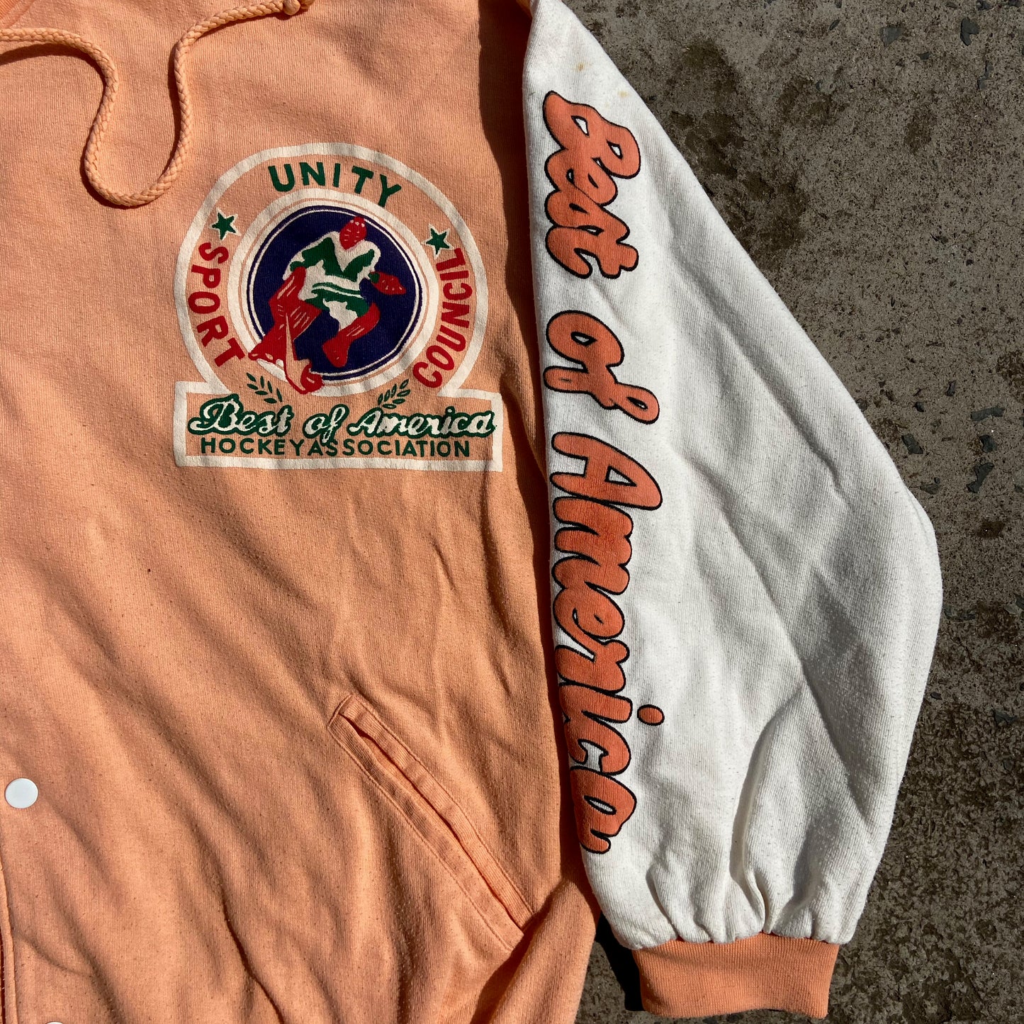1980s CANADA UNITY VARSITY PEACH BOMBER JACKET