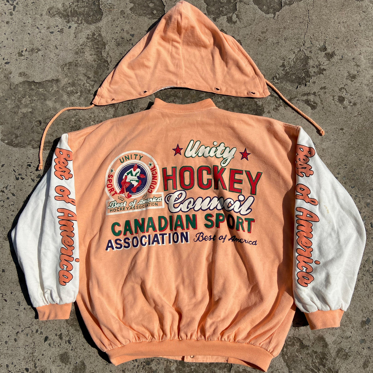 1980s CANADA UNITY VARSITY PEACH BOMBER JACKET