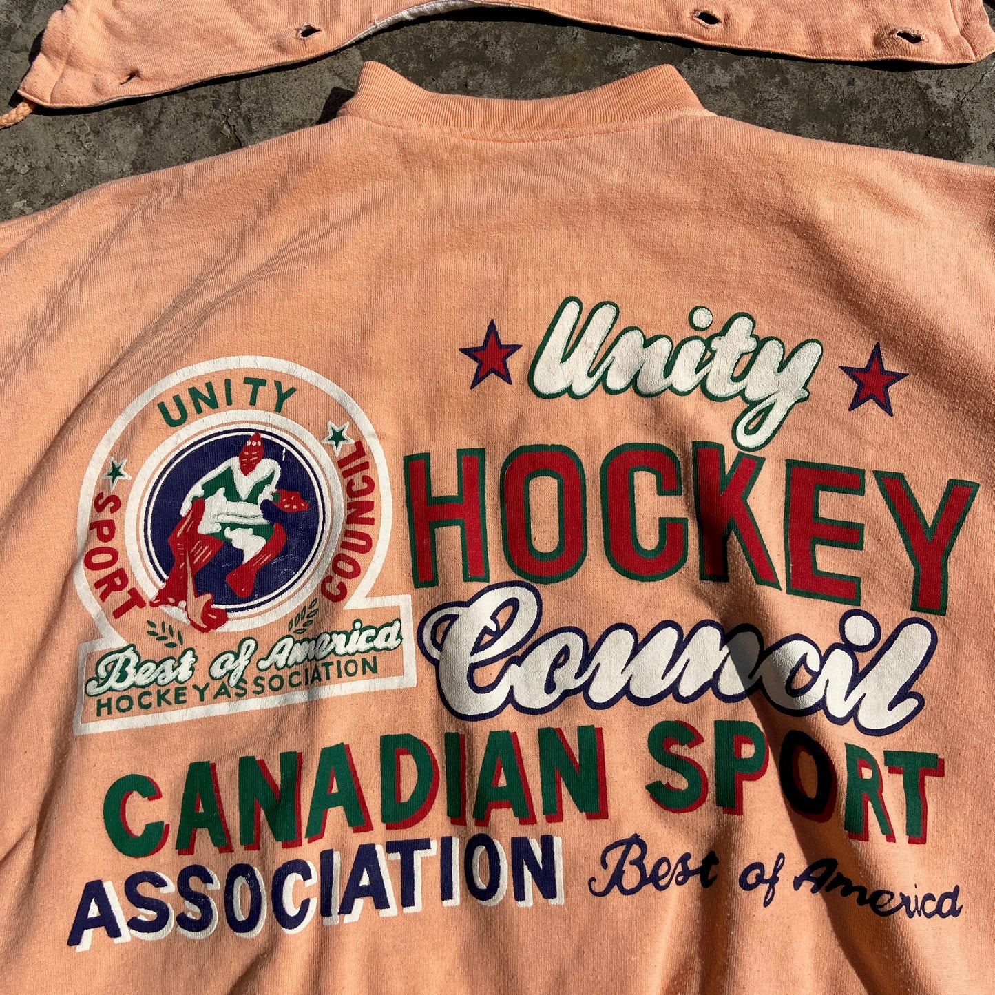 1980s CANADA UNITY VARSITY PEACH BOMBER JACKET
