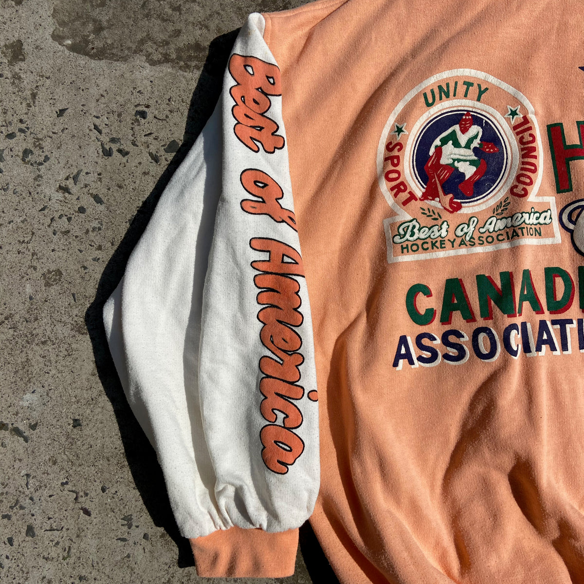 1980s CANADA UNITY VARSITY PEACH BOMBER JACKET