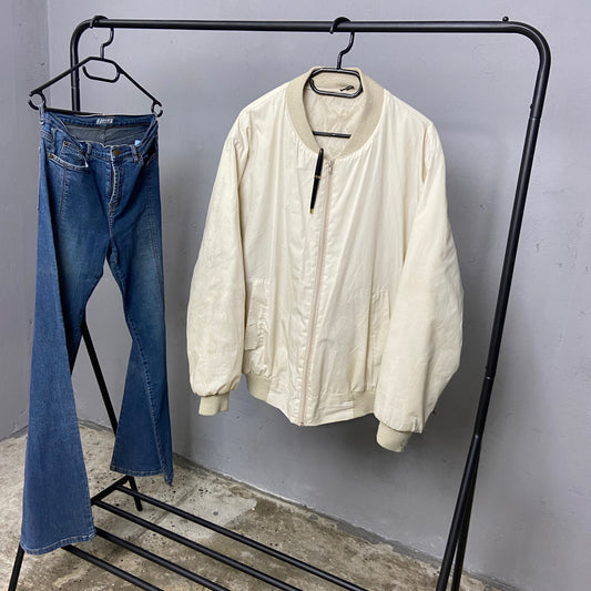 CREAM BEIGE FADED BOMBER JACKET 1980s