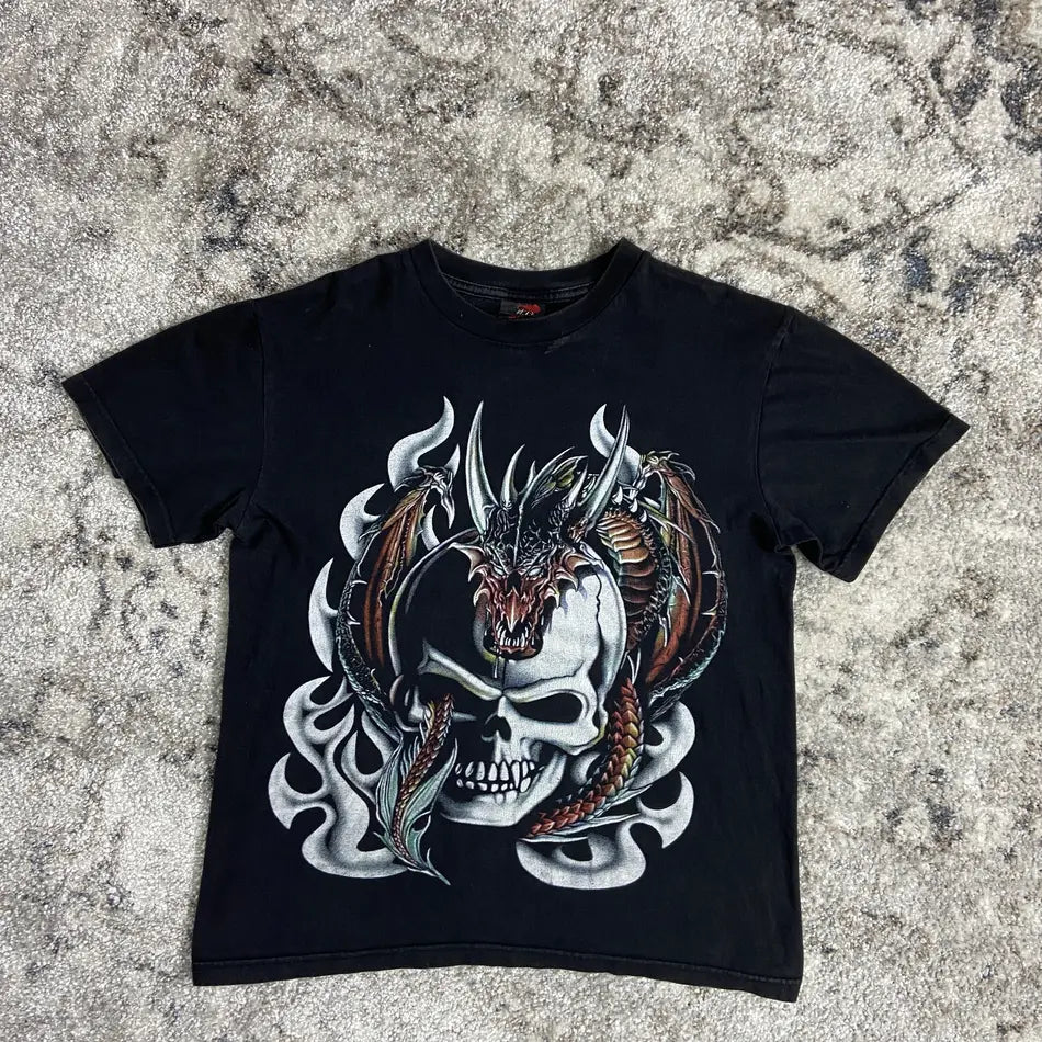 TRIBAL DRAGON SKULL FADED THUNDER TEE 1990s