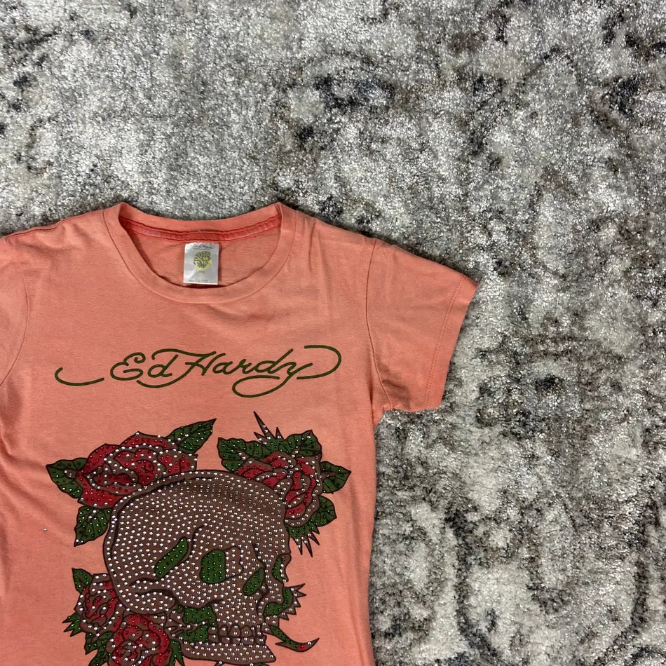 ED HARDY "FADED PEACH" TOP TEE 2000s