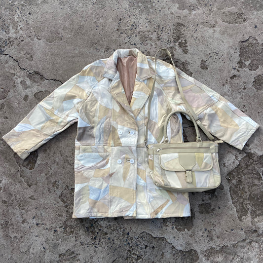 1980s PATCHWORK LEATHER COAT JACKET + CROSSBODY BAG