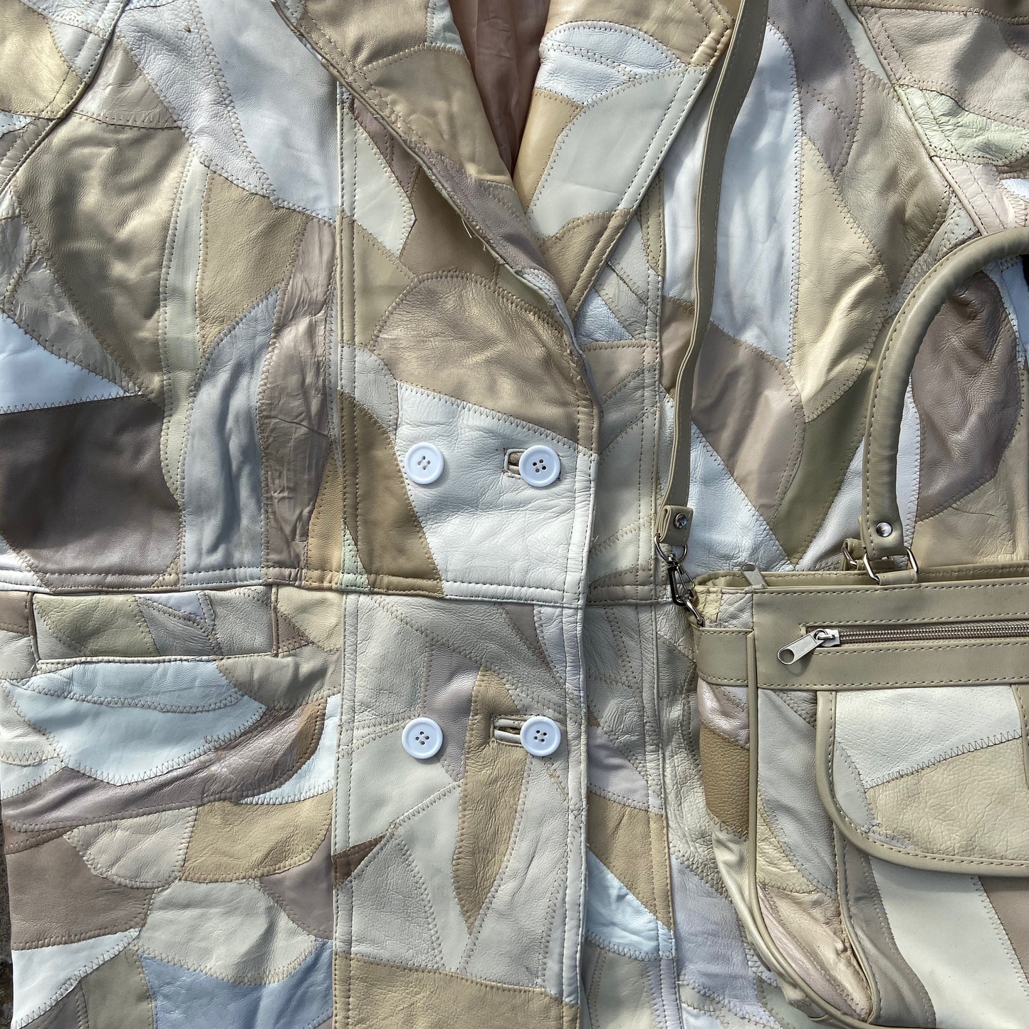 1980s PATCHWORK LEATHER COAT JACKET + CROSSBODY BAG