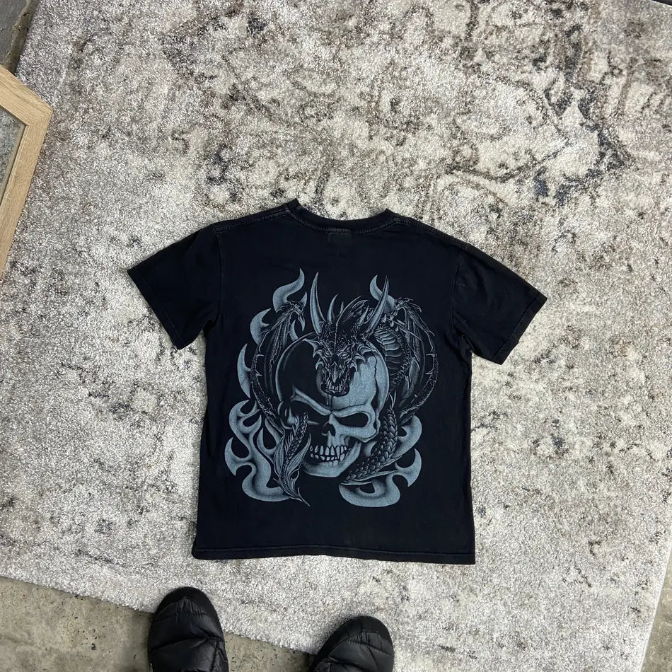 TRIBAL DRAGON SKULL FADED THUNDER TEE 1990s