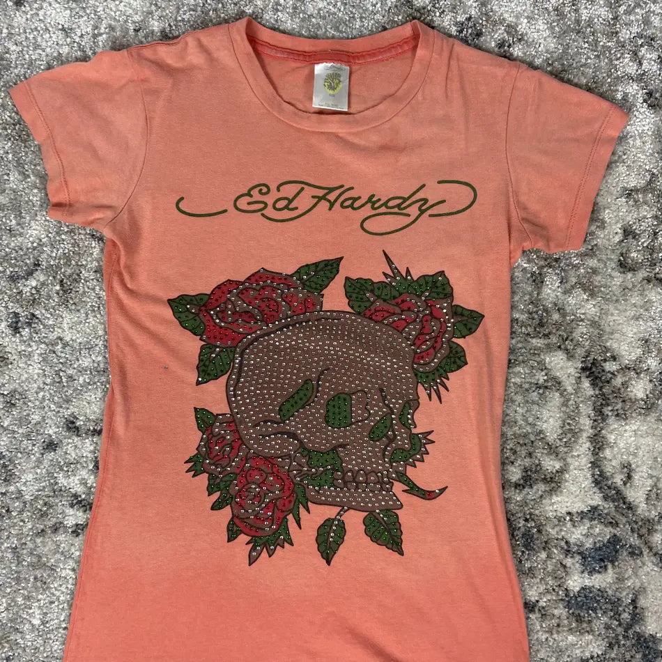 ED HARDY "FADED PEACH" TOP TEE 2000s