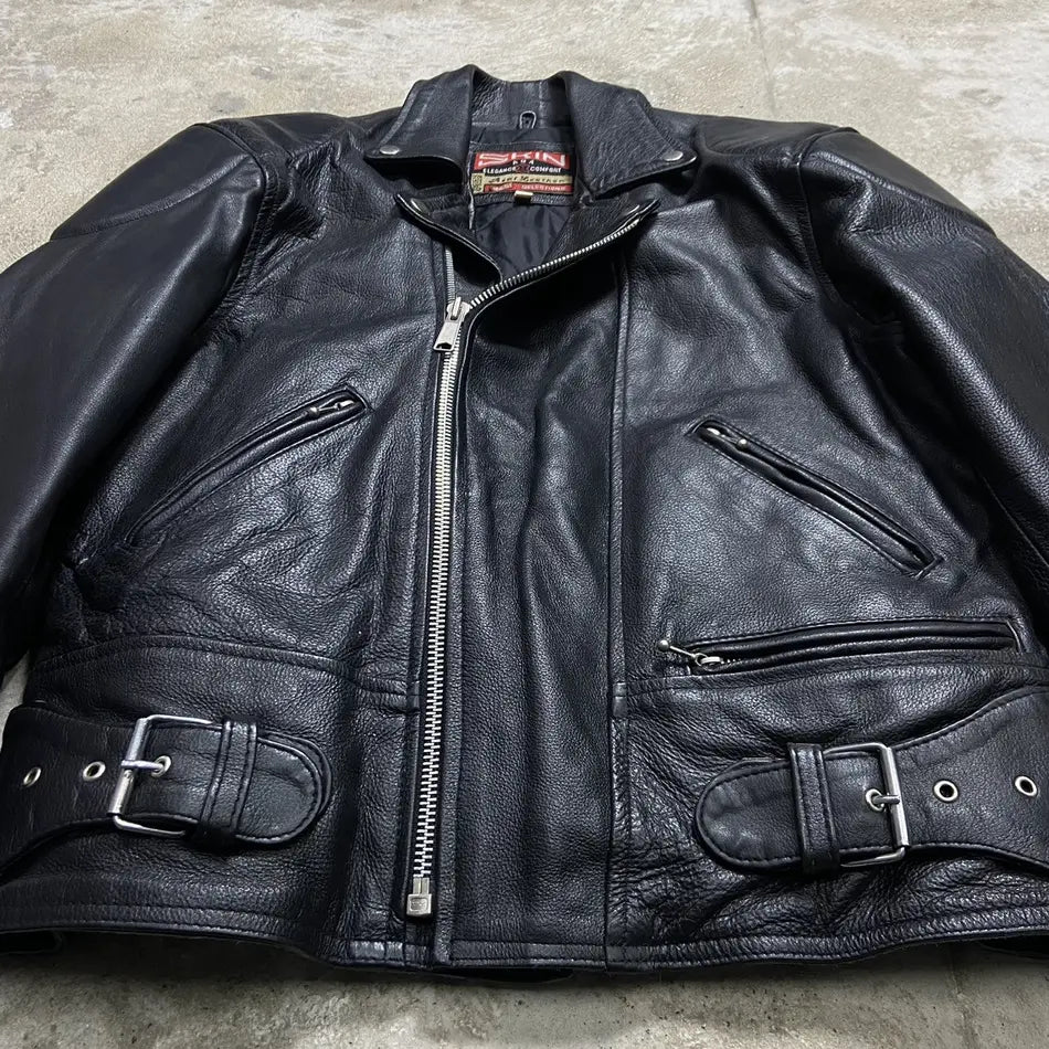 1980s VINTAGE REAL LEATHER AMAZING QUALITY BIKER JACKET