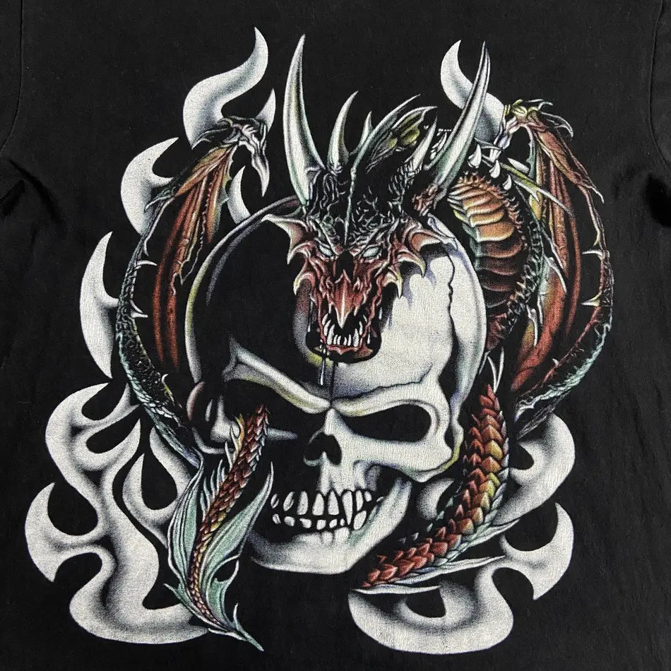TRIBAL DRAGON SKULL FADED THUNDER TEE 1990s