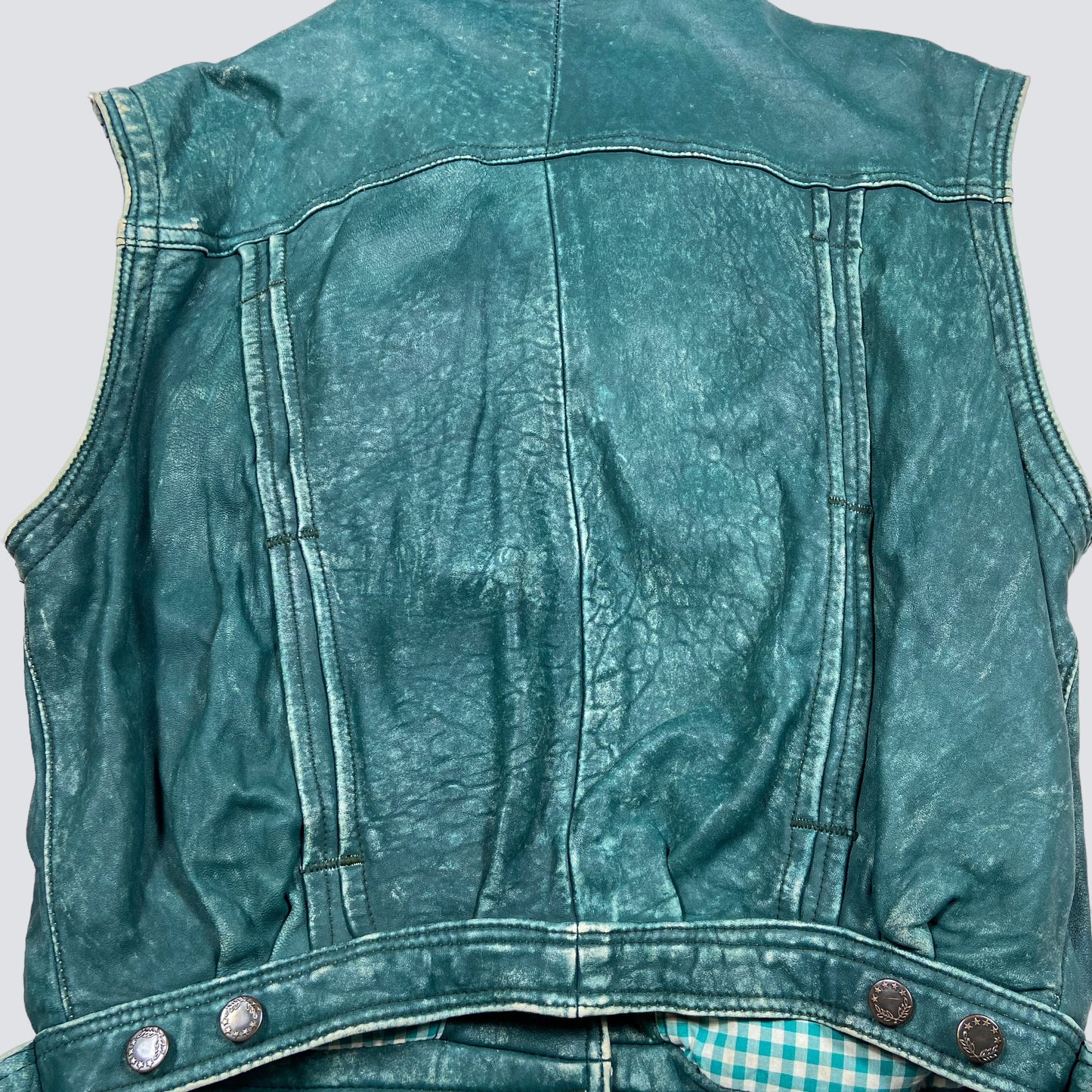 1970s FADED LEATHER BEAUTIFUL GREEN-MINT VEST